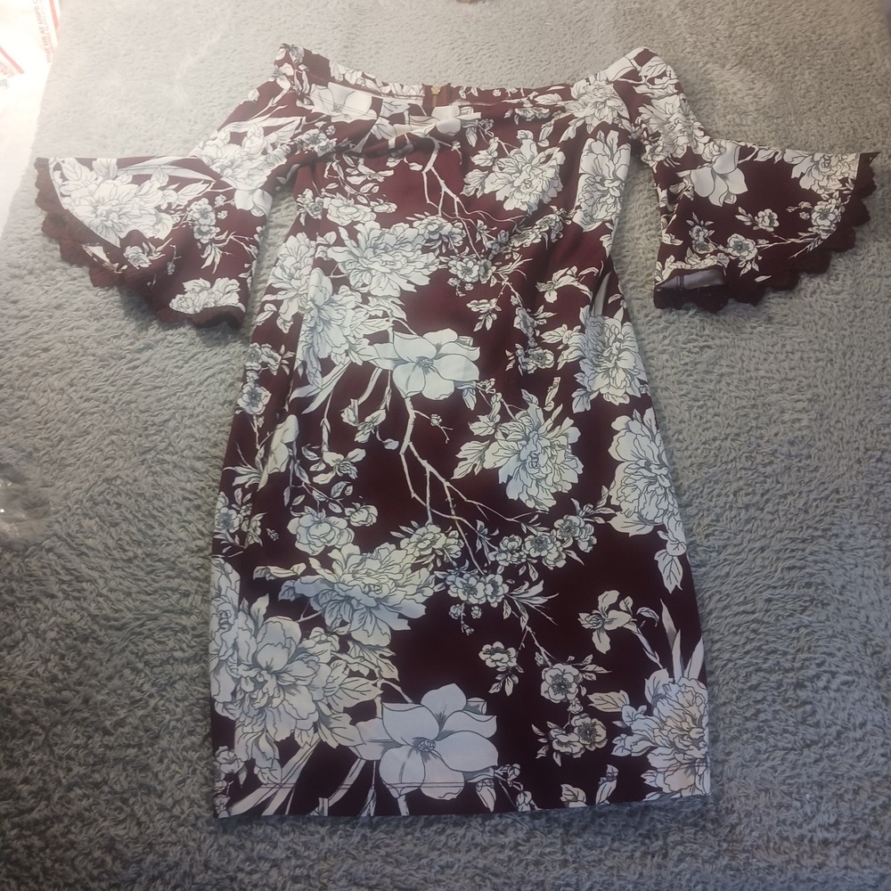 Premier Amour Floral Midi Dress Size‎ 14 Off Shoulder Boho Cottagecore Romantic